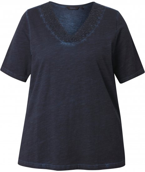 Ulla Popken Lace Trim Short Sleeve Tee Navy Blue - T-krekli - 