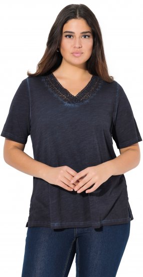 Ulla Popken Lace Trim Short Sleeve Tee Navy Blue - T-krekli - 