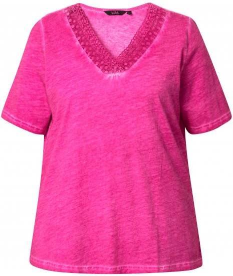 Ulla Popken Lace Trim Short Sleeve Tee Bold Pink - T-krekli - 