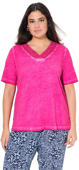 Ulla Popken Lace Trim Short Sleeve Tee Bold Pink - T-krekli - 