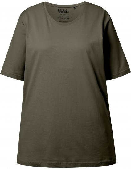 Ulla Popken Basic Round Neck Short Sleeve Relaxed Fit T-Shirt Olive Grey - T-krekli - 