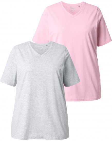 Ulla Popken Eco Cotton Basic T-Shirt 2-Pack Grey/Pink - T-krekli - 