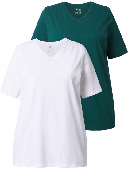 Ulla Popken Eco Cotton Basic T-Shirt 2-Pack Green/White - T-krekli - 