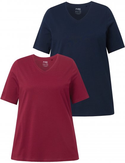 Ulla Popken Eco Cotton Basic T-Shirt 2-Pack Red/Navy - T-krekli - 
