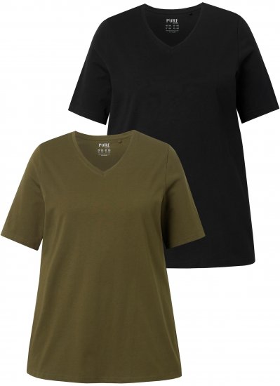Ulla Popken Eco Cotton Basic T-Shirt 2-Pack Green/Black - T-krekli - 