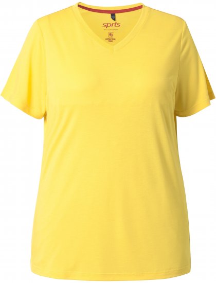 Ulla Popken Functional Antibacterial Finish V-Neck Short Sleeve Knit Top Sun Yellow - T-krekli - 