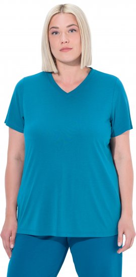 Ulla Popken Functional Antibacterial Finish V-Neck Short Sleeve Knit Top Opal Green - T-krekli - 