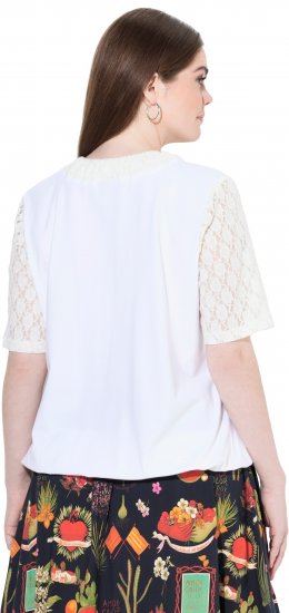 Ulla Popken Lace Yoke Short Sleeve T-Shirt Snow White - T-krekli - 