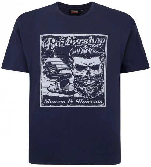 Espionage T410 Barbershop Printed T-Shirt Navy - Lielo vīriešu t-krekli ar apdruku - Lielo vīriešu t-krekli ar apdruku