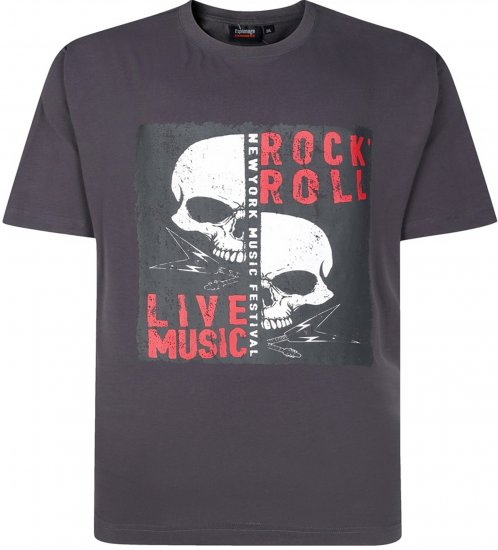 Espionage T437 Rock N' Roll Printed T-Shirt Charcoal - Lielo vīriešu t-krekli ar apdruku - Lielo vīriešu t-krekli ar apdruku