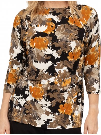 Scandinavian Caramel Flowers Blouse Orange and Brown - Apdrukāti T-krekli sievietēm -