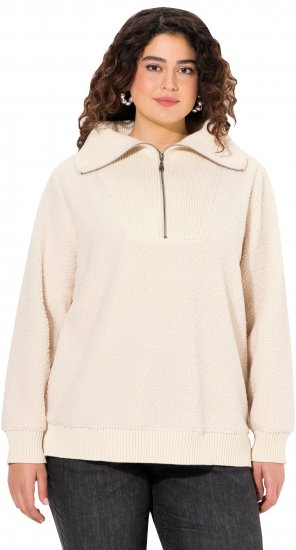 Ulla Popken Teddy Fleece Troyer Collar Sweatshirt Light Champagne - Džemperi un džemperi ar kapuci - 