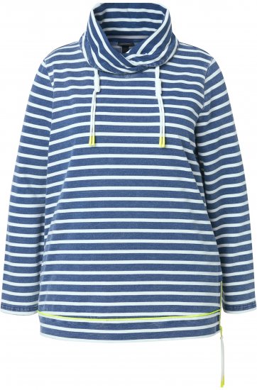 Ulla Popken Striped Turtleneck Neon Detail Sweatshirt Indigo Denim - Džemperi un džemperi ar kapuci - 