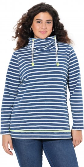 Ulla Popken Striped Turtleneck Neon Detail Sweatshirt Indigo Denim - Džemperi un džemperi ar kapuci - 