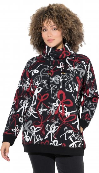 Ulla Popken Ribbon Print Turtleneck Sweatshirt Black - Džemperi un džemperi ar kapuci - 