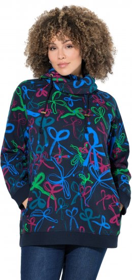 Ulla Popken Ribbon Print Turtleneck Sweatshirt Navy - T-krekli - 