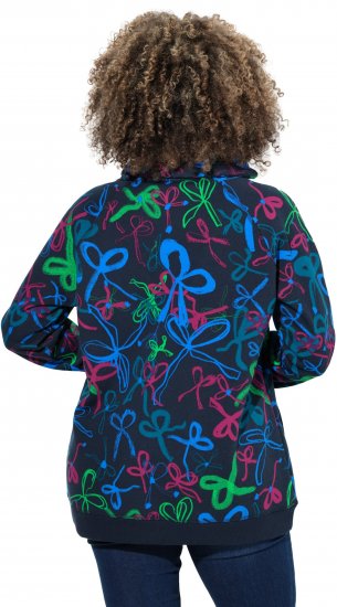 Ulla Popken Ribbon Print Turtleneck Sweatshirt Navy - T-krekli - 