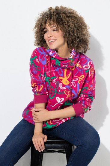 Ulla Popken Ribbon Print Turtleneck Sweatshirt Cherry Red - Džemperi un džemperi ar kapuci - Mīksti džemperi un jakas