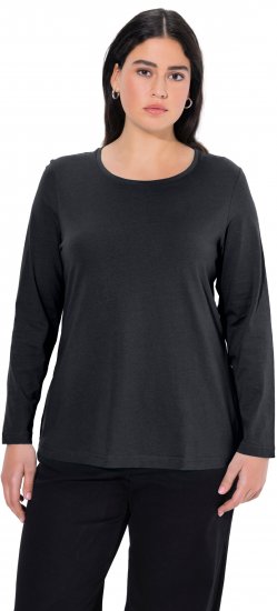 Ulla Popken Basic Round Neck Long Sleeve Slim Fit Cotton Tee Black - T-krekli - 