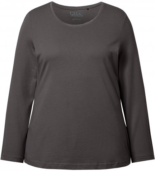 Ulla Popken Basic Round Neck Long Sleeve Slim Fit Cotton Tee Graphite Grey - T-krekli - 