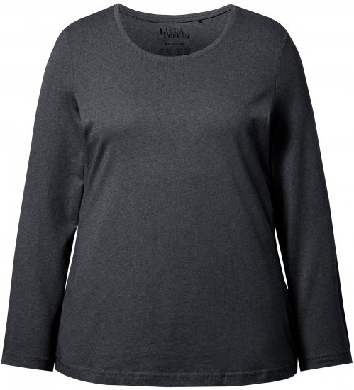 Ulla Popken Basic Round Neck Long Sleeve Slim Fit Cotton Tee Charcoal - T-krekli - 