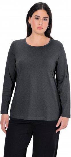 Ulla Popken Basic Round Neck Long Sleeve Slim Fit Cotton Tee Charcoal - T-krekli - 