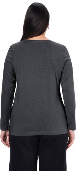 Ulla Popken Basic Round Neck Long Sleeve Slim Fit Cotton Tee Charcoal - T-krekli - 