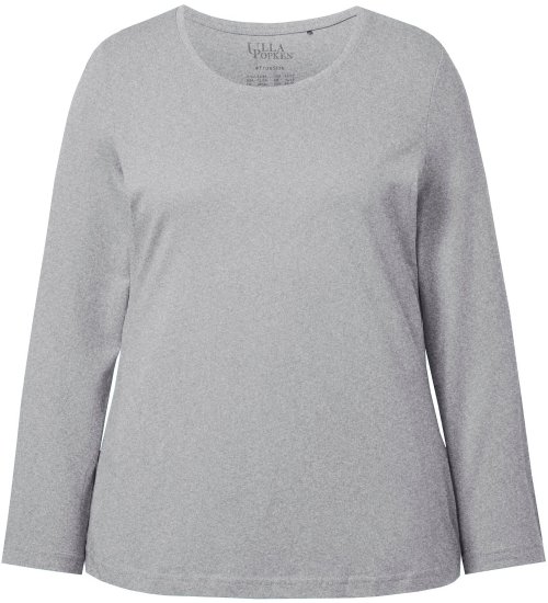Ulla Popken Basic Round Neck Long Sleeve Slim Fit Cotton Tee Light Grey Melange - T-krekli - 