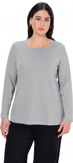Ulla Popken Basic Round Neck Long Sleeve Slim Fit Cotton Tee Light Grey Melange - T-krekli - 