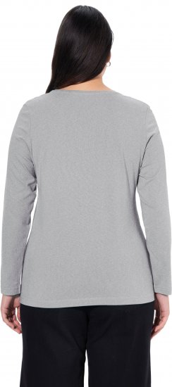Ulla Popken Basic Round Neck Long Sleeve Slim Fit Cotton Tee Light Grey Melange - T-krekli - 