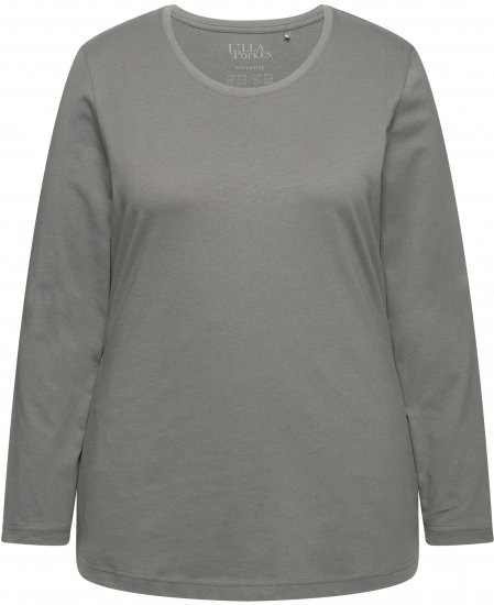 Ulla Popken Basic Round Neck Long Sleeve Slim Fit Cotton Tee Grey - T-krekli - 