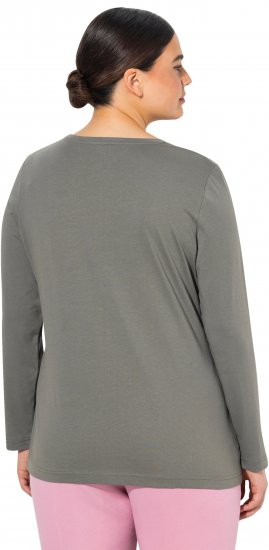 Ulla Popken Basic Round Neck Long Sleeve Slim Fit Cotton Tee Grey - T-krekli - 