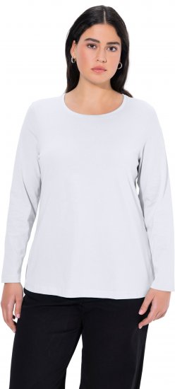 Ulla Popken Basic Round Neck Long Sleeve Slim Fit Cotton Tee Snow White - Svārki - 