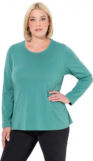 Ulla Popken Basic Round Neck Long Sleeve Slim Fit Cotton Tee Green - T-krekli - 