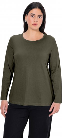 Ulla Popken Basic Round Neck Long Sleeve Slim Fit Cotton Tee Olive - T-krekli - 