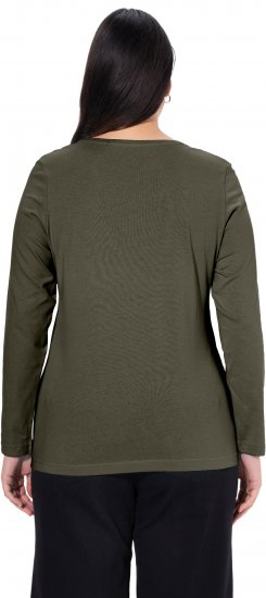 Ulla Popken Basic Round Neck Long Sleeve Slim Fit Cotton Tee Olive - T-krekli - 