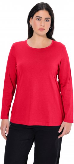 Ulla Popken Basic Round Neck Long Sleeve Slim Fit Cotton Tee Red - T-krekli - 