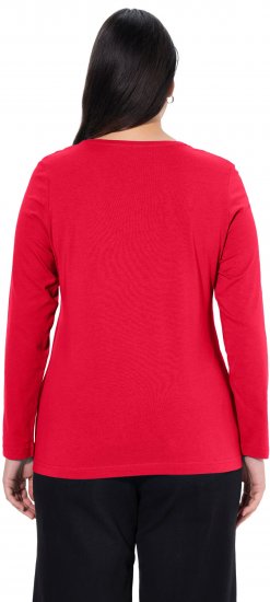 Ulla Popken Basic Round Neck Long Sleeve Slim Fit Cotton Tee Red - T-krekli - 