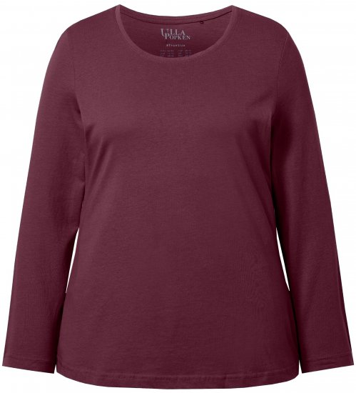 Ulla Popken Basic Round Neck Long Sleeve Slim Fit Cotton Tee Dark Berry - T-krekli - 