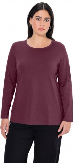 Ulla Popken Basic Round Neck Long Sleeve Slim Fit Cotton Tee Dark Berry - T-krekli - 