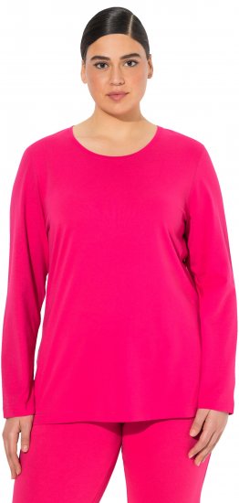 Ulla Popken Basic Round Neck Long Sleeve Slim Fit Cotton Tee Red Pink - T-krekli - 