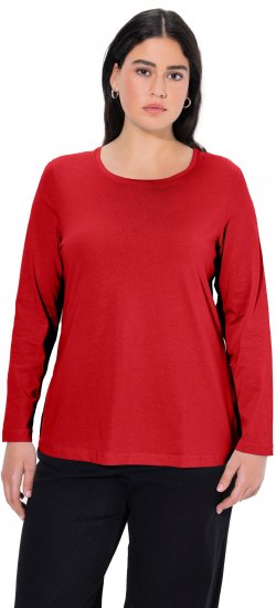 Ulla Popken Basic Round Neck Long Sleeve Slim Fit Cotton Tee Salsa Red - T-krekli - 