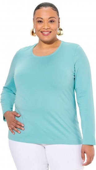 Ulla Popken Basic Round Neck Long Sleeve Slim Fit Cotton Tee Mint - T-krekli - 