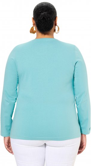 Ulla Popken Basic Round Neck Long Sleeve Slim Fit Cotton Tee Mint - T-krekli - 
