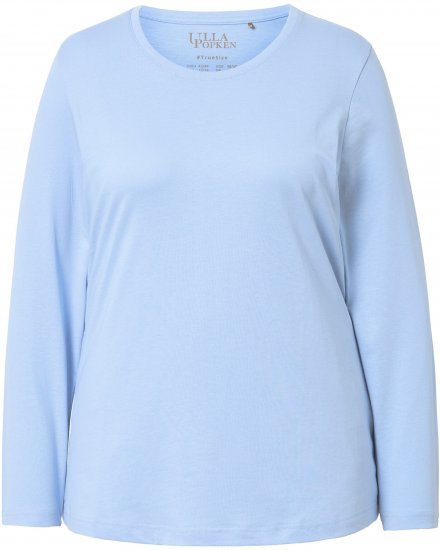 Ulla Popken Basic Round Neck Long Sleeve Slim Fit Cotton Tee Light Blue - T-krekli - 