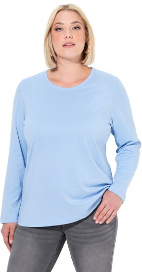 Ulla Popken Basic Round Neck Long Sleeve Slim Fit Cotton Tee Light Blue - T-krekli - 