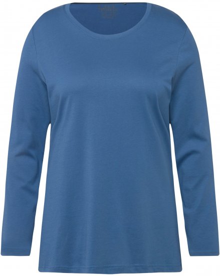 Ulla Popken Basic Round Neck Long Sleeve Slim Fit Cotton Tee Blue Denim - T-krekli - 