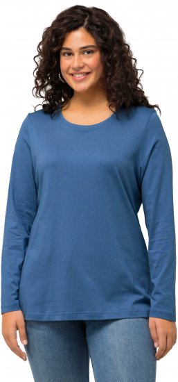 Ulla Popken Basic Round Neck Long Sleeve Slim Fit Cotton Tee Blue Denim - T-krekli - 