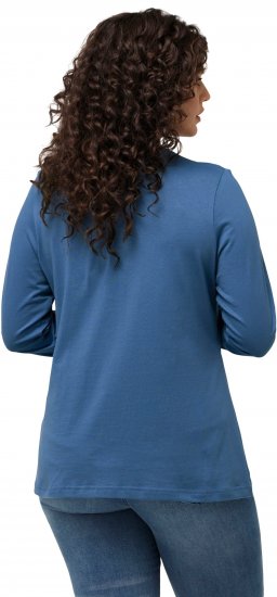 Ulla Popken Basic Round Neck Long Sleeve Slim Fit Cotton Tee Blue Denim - T-krekli - 