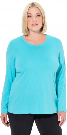 Ulla Popken Basic Round Neck Long Sleeve Slim Fit Cotton Tee Deep Aqua - T-krekli - 